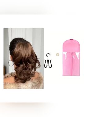 Dark Brown Clip-in Ponytail & 24" Pink Wig Storage Bag w/ Hanger
